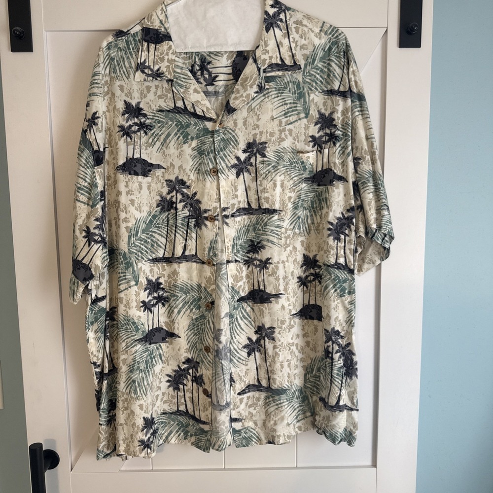 Caribbean Joe Palm Tree Print Short Sleeve Button Up Shirt Top Men's XXL 2X